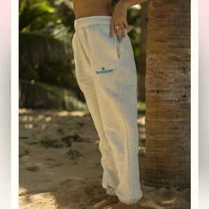 Pink Palm Puff Sweatpants Joggers Heather White S